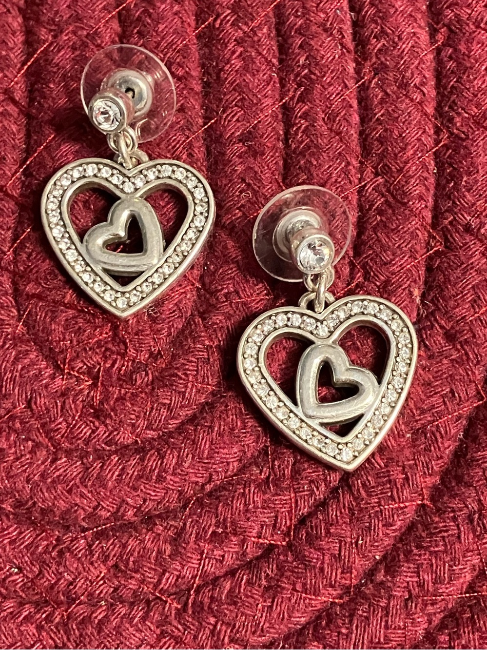 🌸Brighton Silver Heart Drop Earrings with Crystal Accent